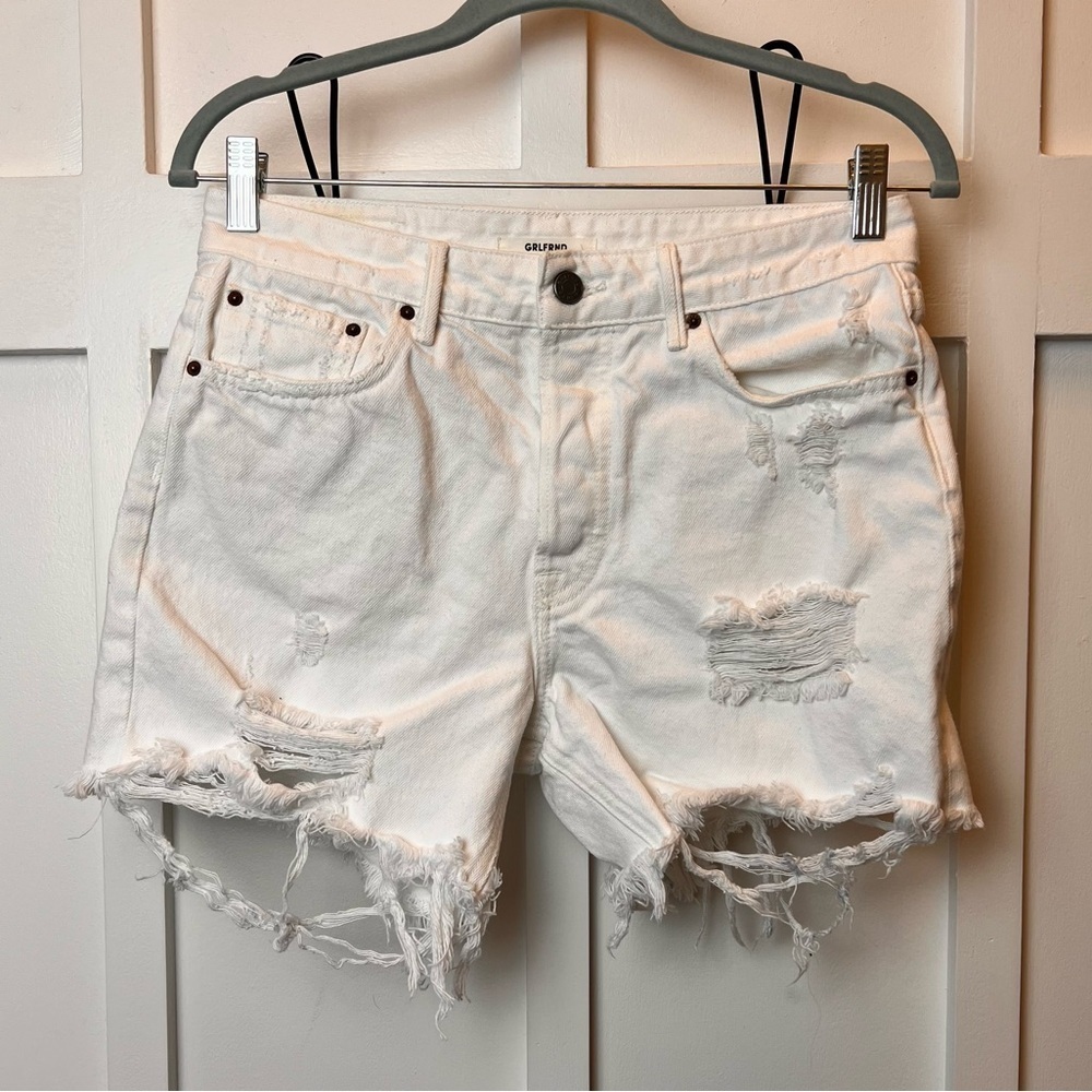 GRLFRND Jourdan Jean Shorts Women's Size 26 White High Rise Distressed Cutoffs